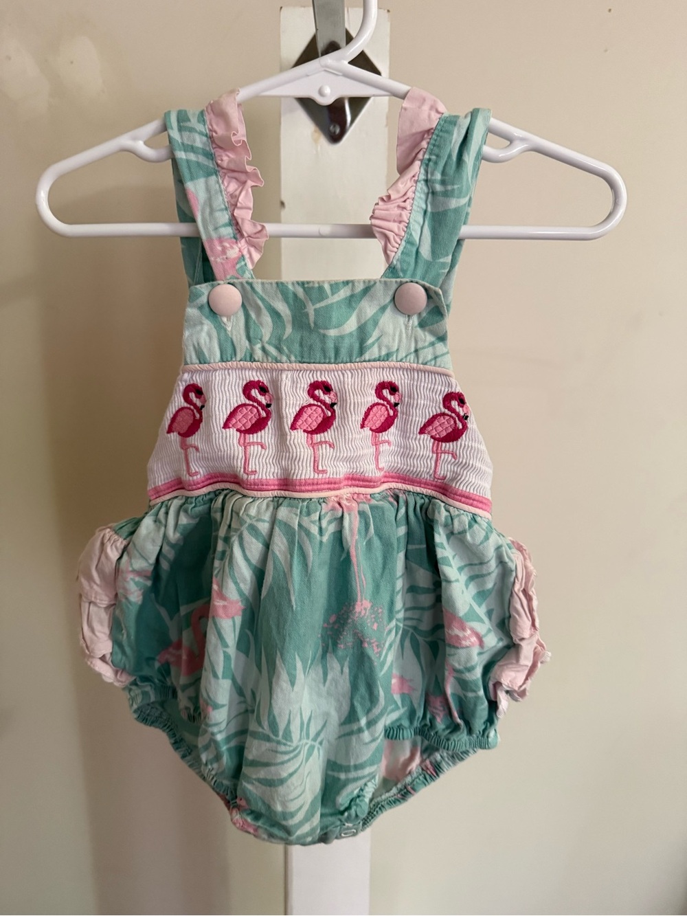 Lil Cactus Smocked Flamingo Ruffle Butt Romper